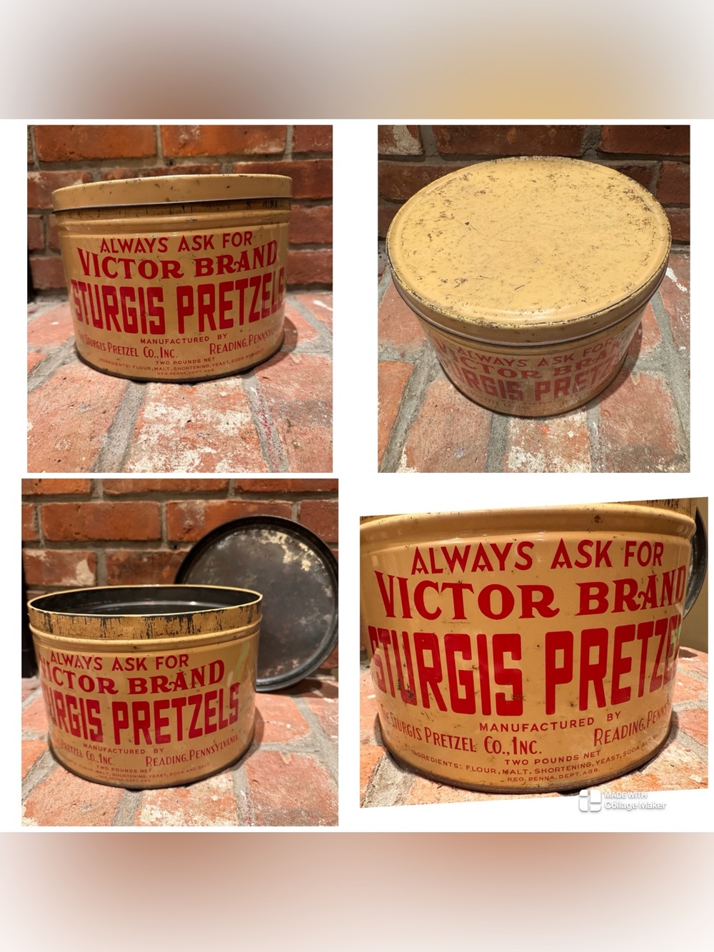 Vintage 1960’s VICTOR BRAND Sturgis Pretzels Tin Reading, Pennsylvania